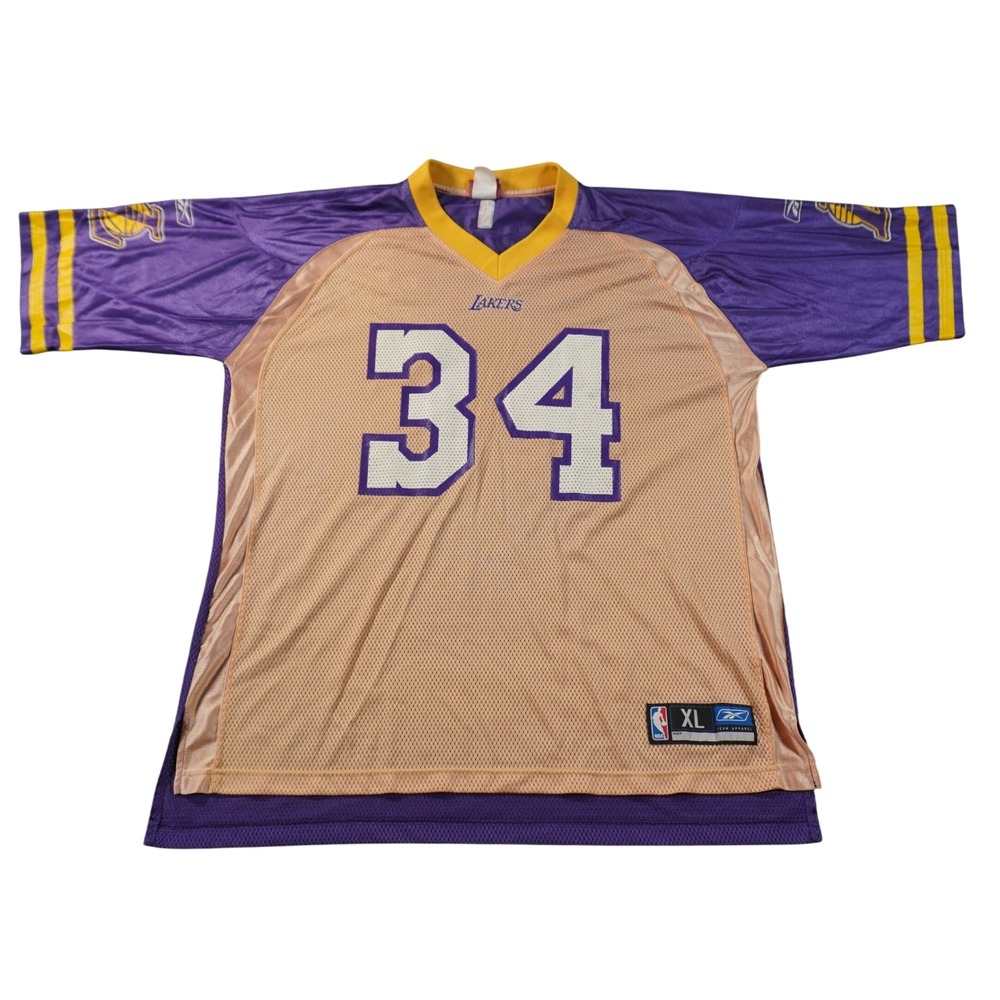 Reebok Los Angeles Lakers Jersey Mens XL Gold Purple Shaq O'Neal 34 Mesh NBA